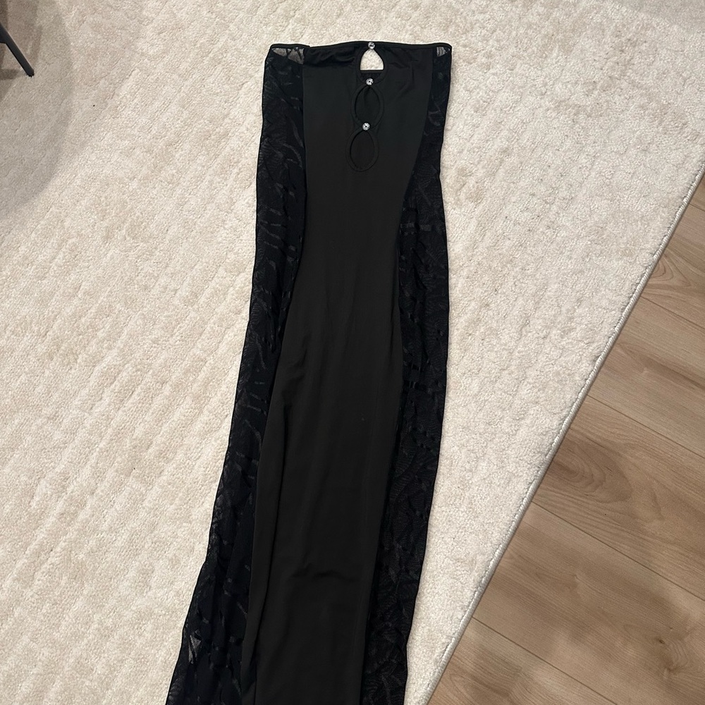 Black Strapless Maxi Dress with Lace Side Panels